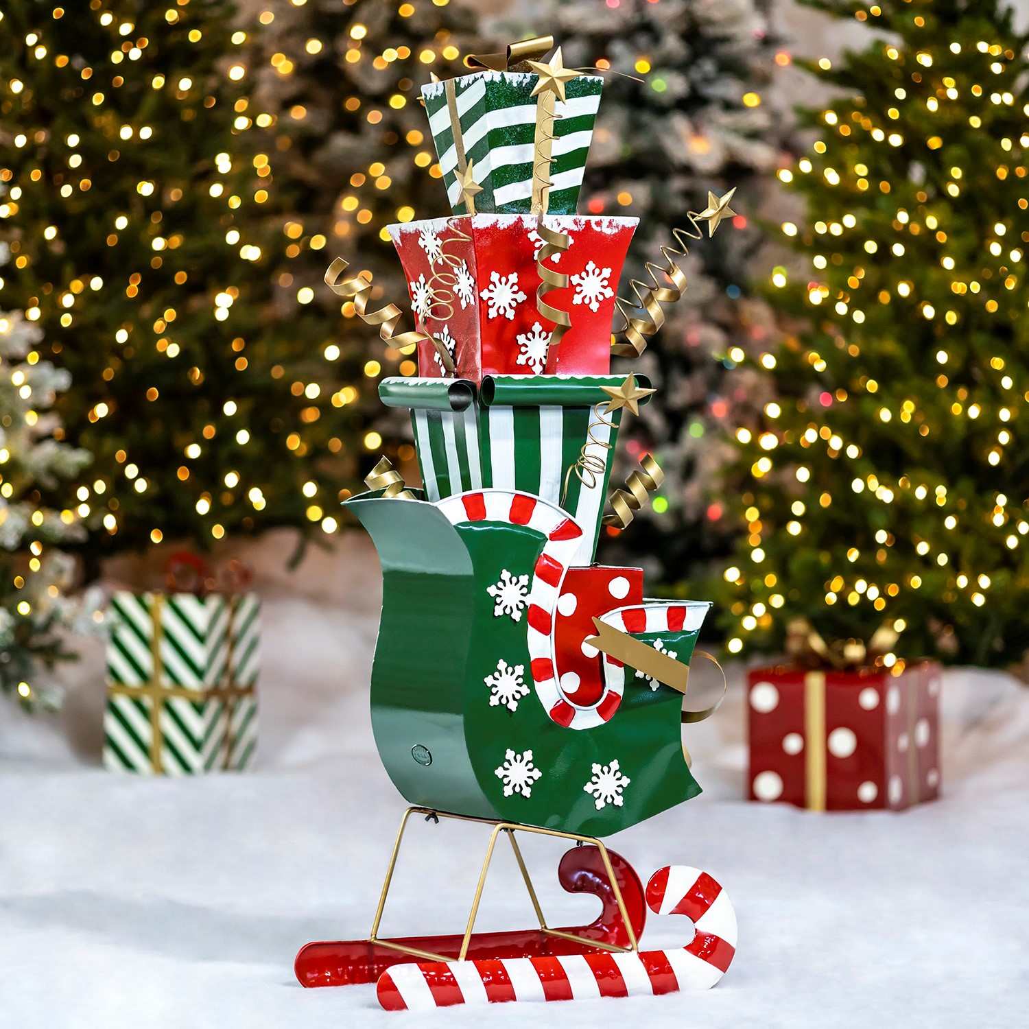 Vintage Ceramic Christmas Tree White Gold with Music Box Red