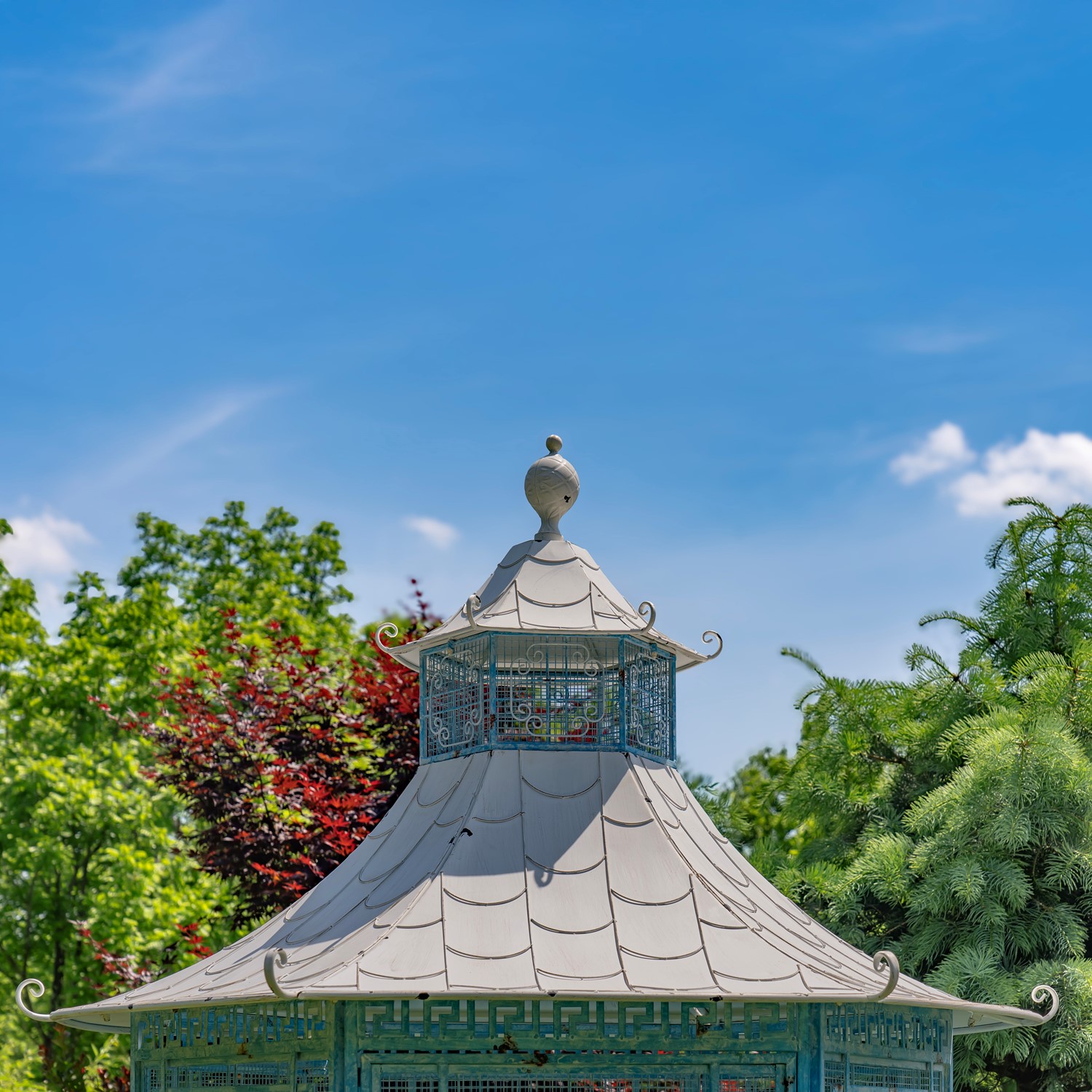 10ft. Tall Asian-Inspired Iron Garden House Gazebo in Light