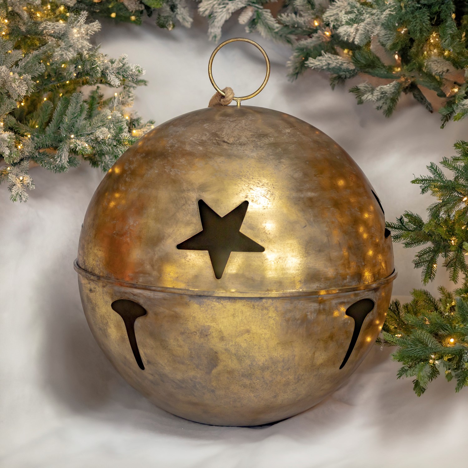 Set of 5 Antique Gold Hanging Iron Sleigh Bells with Star