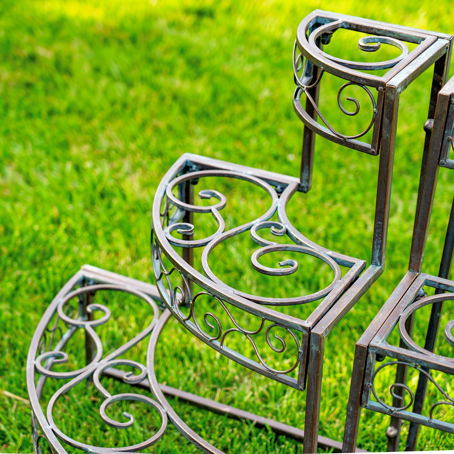 Three Tier Metal Riser Plant Stand Display in Antique Bronze