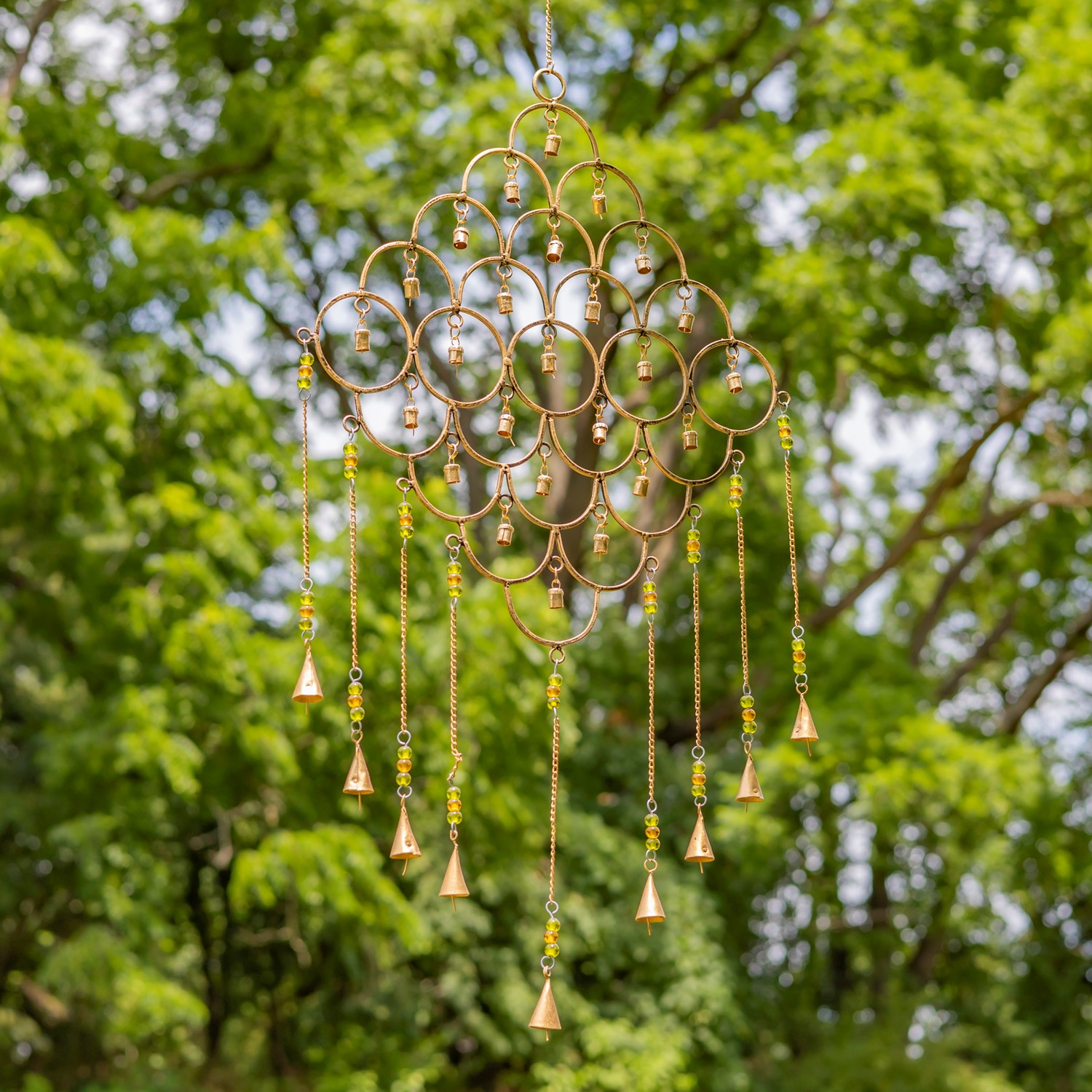 ハンドメイド梅 Set of 4 Assorted Gold Diamond Shaped Metal Wind Chimes with