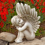 Zaer Ltd. International Pre-Order: Set of Two 20" Tall Sitting Polyresin Cherub Statues "Thomas & James" ZR200805-SET View 3