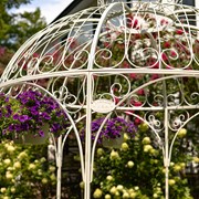 Zaer Ltd. International 9ft. Tall Round Iron Garden Gazebo with Three Side Walls in Antique White ZR101634-AW View 3