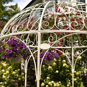 Zaer Ltd. International Pre-Order: 9ft. Tall Round Iron Garden Gazebo with 3 Side Walls in Antique White ZR101634-AW View 3