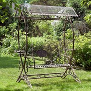 Zaer Ltd. International Pre-Order: "The Valiko" 79" Tall Electroplated Garden Swing Bench - Copper-Brown ZR140338-CB View 3