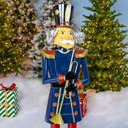 Zaer Ltd International 59" Tall Iron Christmas Blue Nutcracker Holding Trumpet "Harold" ZR131168 View 3