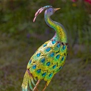 Zaer Ltd. International Set of 2 41" Tall Blue & Green Colorful Metal Peacocks with Acrylic Accents ZR140655-SET View 3