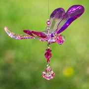 Zaer Ltd. International Three Tone Hanging Acrylic Dragonfly Ornaments with Flowers in 6 Assorted Colors ZR506316 View 3