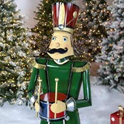 Zaer Ltd International Pre-Order: 59" Tall Iron Christmas Green Nutcracker Holding Drum "Leo" ZR131166 View 3