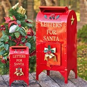 Zaer Ltd International Pre-Order: Set/2 Medium & Small Glossy Red Christmas Mailboxes with Gold Details ZR140302-MS View 3