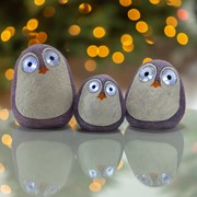 Zaer Ltd International Set of 3 Solar "Rock" Penguins with Light Up Eyes in Purple VA100002-PR View 3