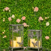 Zaer Ltd International Set of 2 Rectangular Glass Butterfly Lanterns in Frosted Silver ZR630608-FSS View 3
