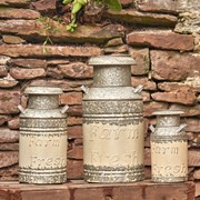 Zaer Ltd International Set of 3 Galvanized Old Style Milk Can Planters in Cream ZR180140-CR View 3