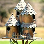 Zaer Ltd International 76.75" Tall Country Style Multi-Home Iron Birdhouse Stake "Pipersville" ZR182433 View 3