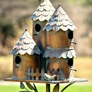 Zaer Ltd International Pre-Order: 76.75"T. Country Style Multi-Home Iron Birdhouse Stake "Pipersville" ZR182433 View 3