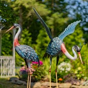 Zaer Ltd International Pre-Order: Set of 2 Large Iron Blue Paradise Crane Figurines ZR801003-SET View 3