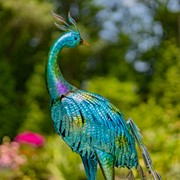 Zaer Ltd International Pre-Order: 34" Tall Set of 2 Metallic Iron Peacock Outdoor Figurines ZR801005-SET View 3