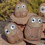 Zaer Ltd International Pre-Order: Set of 3 Solar "Rock" Owls with Light Up Eyes in 3 Assorted Colors VA100001-SET View 3