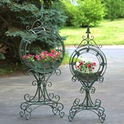 Zaer Ltd International Pre-Order: Set of 2 Tall "Tamar" Iron Planters in Verdi Green ZR170813-VG View 3
