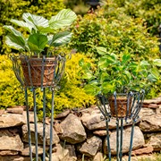 Zaer Ltd International Pre-Order: Set of 2 Tall Iron Basket Plant Stands in Antique Blue "Stephania" ZR139518-BL View 3