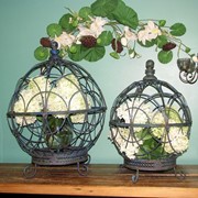 Zaer Ltd. International Pre-Order: Set of 2 Iron Globe Plant Stands with Antique Blue Finish ZR151119-BL View 3