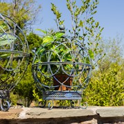 Zaer Ltd. International Set of 2 Assorted Iron Globe Plant Stands in Cobalt Blue "Paris 1968" ZR151119-BL View 3