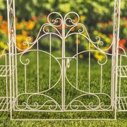 Zaer Ltd International "Stephania" 8ft. Tall Garden Gate Arch with Side Plant Stands in Antique White ZR180830-AW View 3