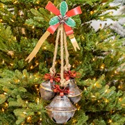 Zaer Ltd International Set of 6 Old World Galvanized Christmas Bells with Bows ZR731220-SET View 3
