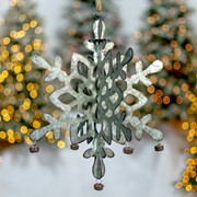 Zaer Ltd International Pre-Order: Set of 6 Hanging Galvanized Folding Snowflakes with Bells ZR731170-SET View 3