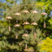 Zaer Ltd International Pre-Order: Set of 3 Antique Copper Umbrella Wind Chimes with Bells ZR192614-SET View 3