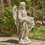 Zaer Ltd International Pre-Order: 37" Tall Magnesium Angel Statue and Birdbath "Muriel" in Antique Grey ZR253037-GY View 3