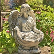 Zaer Ltd International 24" Tall Kneeling Angel Child Statue and Birdbath "Cassiel" in Grey ZR253524-GY View 3