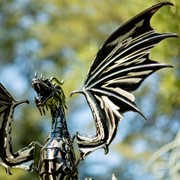 Zaer Ltd International 83.5" Tall Iron Dragon Swing Stake with Tail Up "Sunfyre" ZR191047 View 3