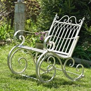 Zaer Ltd International "Tatiana" Iron Rocking Garden Arm Chair in Antique White ZR819612-WH View 3