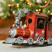 Zaer Ltd International 15" Long Red Iron Christmas Train with Snowflakes & Candleholder ZR180893 View 3