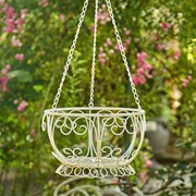 Zaer Ltd International Pre-Order: 28.35" Long Hanging Iron Basket Planter in Antique White "Paris 1968" ZR180315-AW View 3