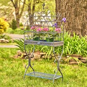 Zaer Ltd. International Pre-Order: 42.5" Tall Vintage Style Iron Cage Plant Stand in Blue "Paris 1968" ZR190422-BL View 3