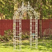 Zaer Ltd. International "Philadelphia" 8.5ft. Tall Iron Garden Arch Decoration in Antique White ZR190429-AW View 3