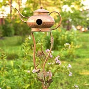 Zaer Ltd. International Pre-Order: 65" Tall Antique Copper Teapot Birdhouse Garden Stake "Genie Lamp" ZR113168-1 View 3