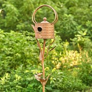 Zaer Ltd. International 65" Tall Antique Copper Teapot Birdhouse Garden Stake "Ribbed Octagonal Teapot" ZR113168-3 View 3