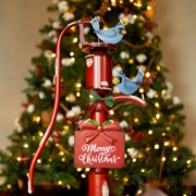 Zaer Ltd. International 31" Tall Old Style Red Iron Water Pump with "Merry Christmas" Sign & Bluebirds ZR190271 View 3