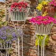 Zaer Ltd. International Pre-Order: Set of 3 Standing Iron Pedestal Plant Stands in Antique White ZR170743-AW View 3