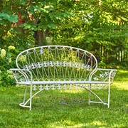 Zaer Ltd International "La Rochelle - Paris 1968" Iron Garden Bench with Curved Back in Antique White ZR191170-AW View 3