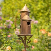 Zaer Ltd. International 73.5" Tall Cylinder Triple Birdhouse Stake with Conical Roof in Antique Copper ZR200250-CP View 3