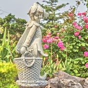 Zaer Ltd International 30" Tall Magnesium Fairy Garden Statue with Basket in Antique White "Oliver" ZR341730-AW View 3