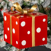 Zaer Ltd. International 32.5" Tall Red & White Polka Dot Metal Christmas Gift Box with Stake ZR210515 View 3
