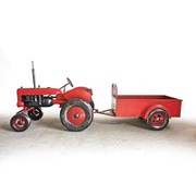Zaer Ltd. International Pre-Order: 12.5 Ft. Long Large Red Metal Tractor with Cart "The Chesney" ZR534480-RD View 3
