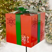 Zaer Ltd. International Set of 3 Assorted Christmas Gift Boxes with Snowflake Cutouts Garden Stakes ZR210607-SET View 3