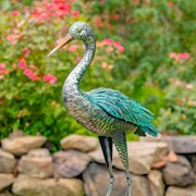 Zaer Ltd. International Set of Two 41.5" Tall Stylized Silver-Teal Metallic Crane Garden Figurines ZR218219-SET View 3