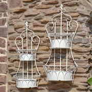 Zaer Ltd. International Set of Dual Wall Hanging Iron Basket Planters in Antique White "Copenhagen 1843" ZR200536-AW View 3